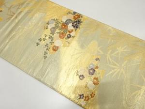 霞に菊・牡丹・若松模様織り出し　袋帯